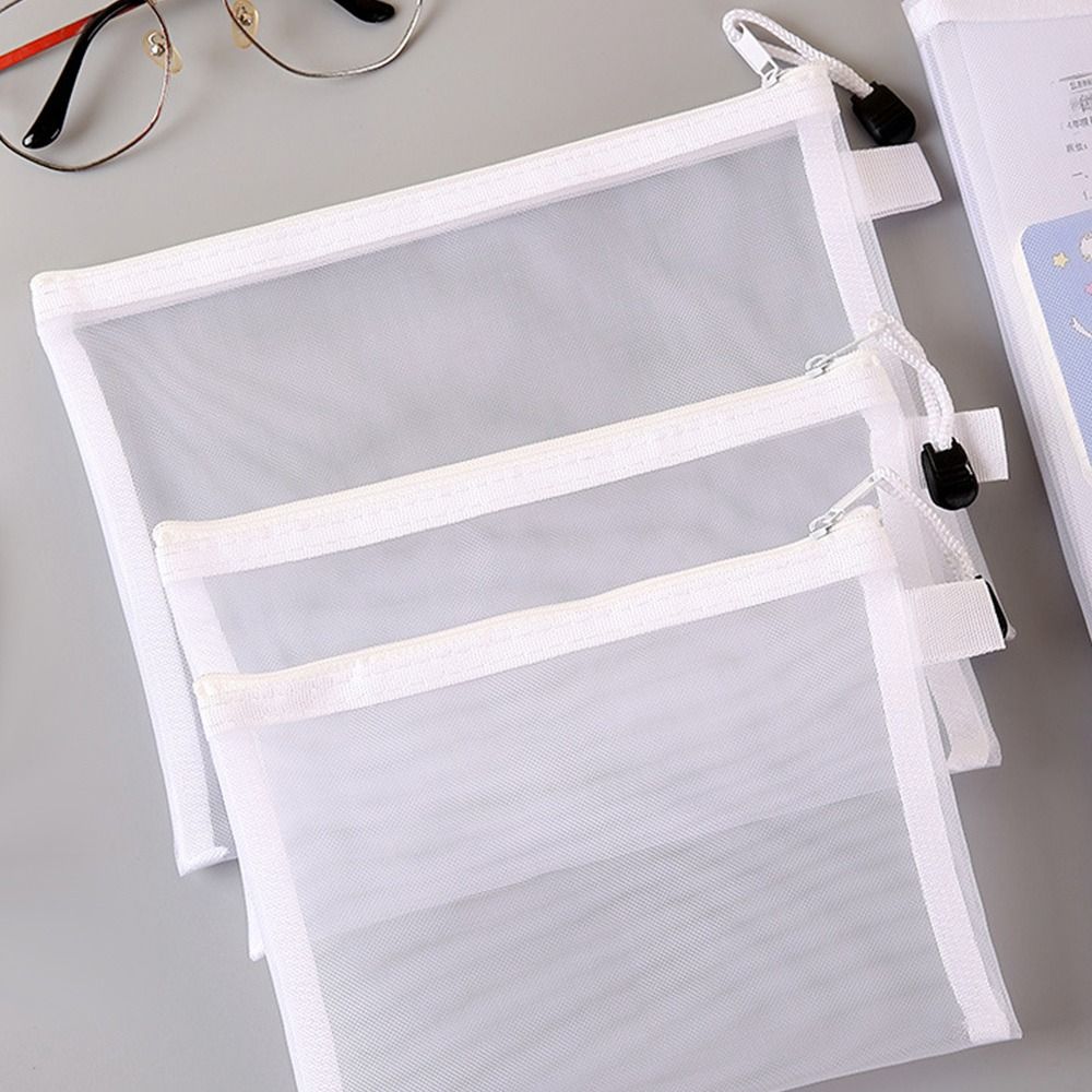 Mesh Pen Bag Nylon Document Bag Office School Supplies Zipper Pencil Case  Stationery