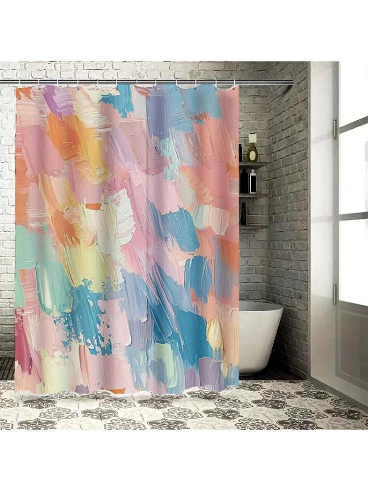 

Abstract Brush Strokes Shower Curtain For Bathroom Decor Multicolor Artistic Design Waterproof Fabric Home Decoration Available W60H190(CM)-1 Pcs