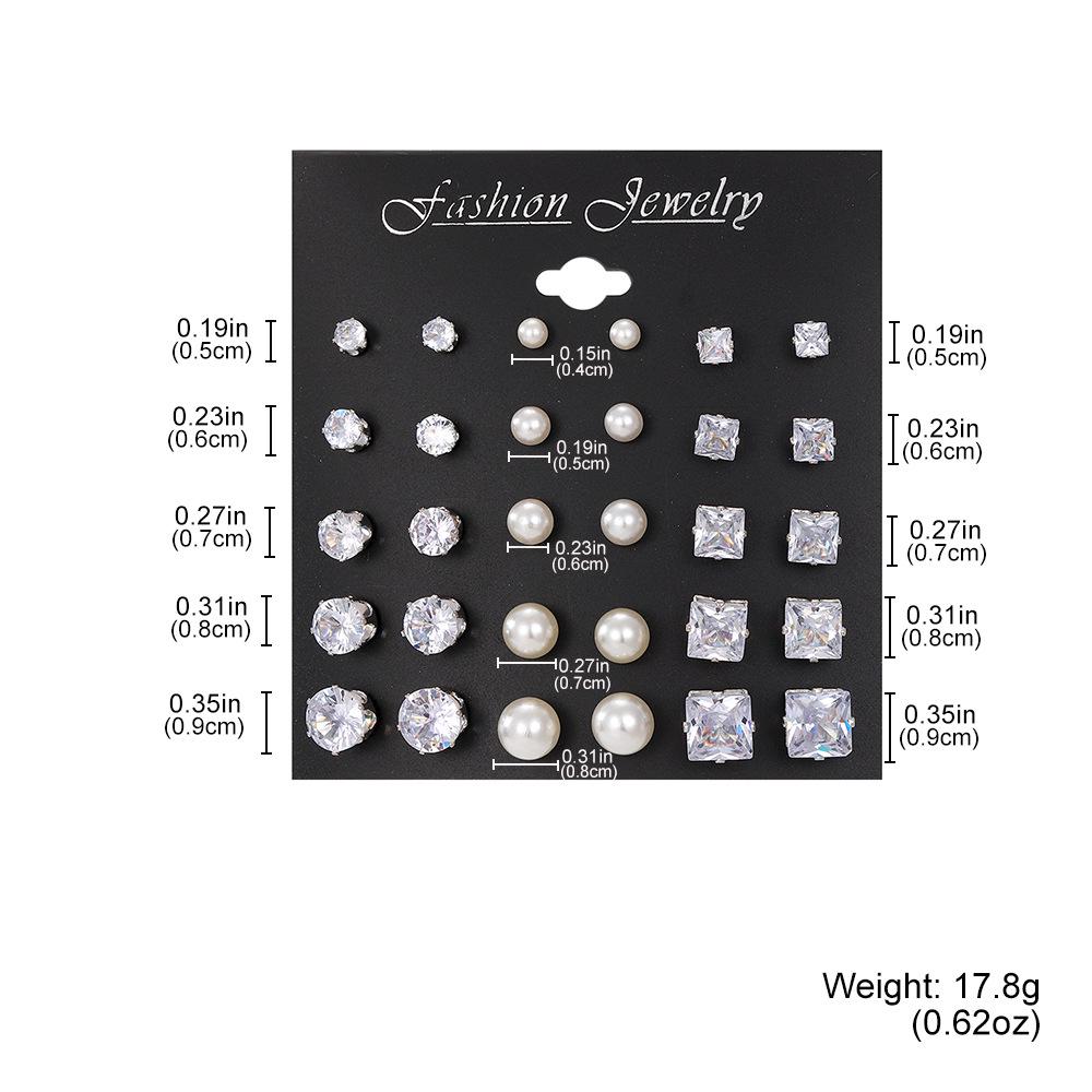 Retro Heart-Shaped Zirconia Crystal Stud Earrings Set - 12 Pairs