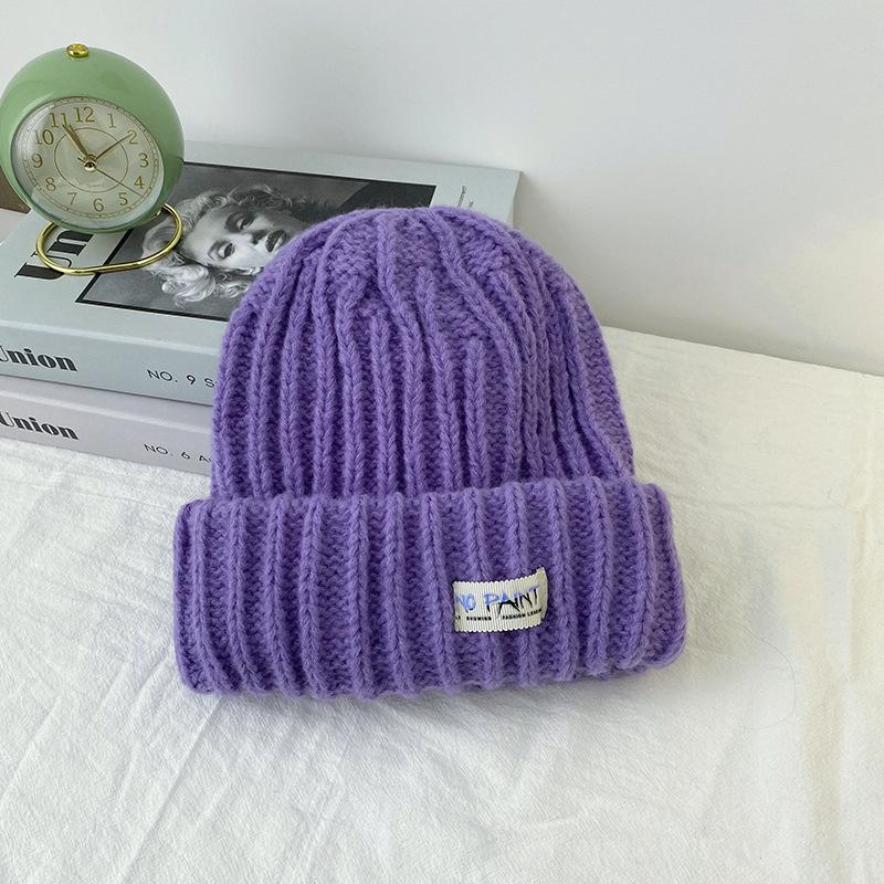 

Шляпа женская большой окружности головы показывает маленькое лицо маркировка шерстяная шляпа осень и зима универсальная защита ушей вязаная шапка утолщенная теплая холодная шапка M(56-58cm) фиолетовый