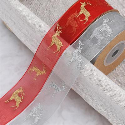 Christmas Elk Ribbon 10M Home Decors Decor Tree