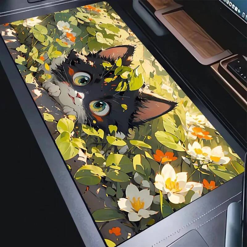 Mouse Pad Anime Green Plants HD Print Mousepad Laptop Catoon Black Cat Gaming Desk Mouse Mat PC Gamer Cabinet Keyboard Pad Gift