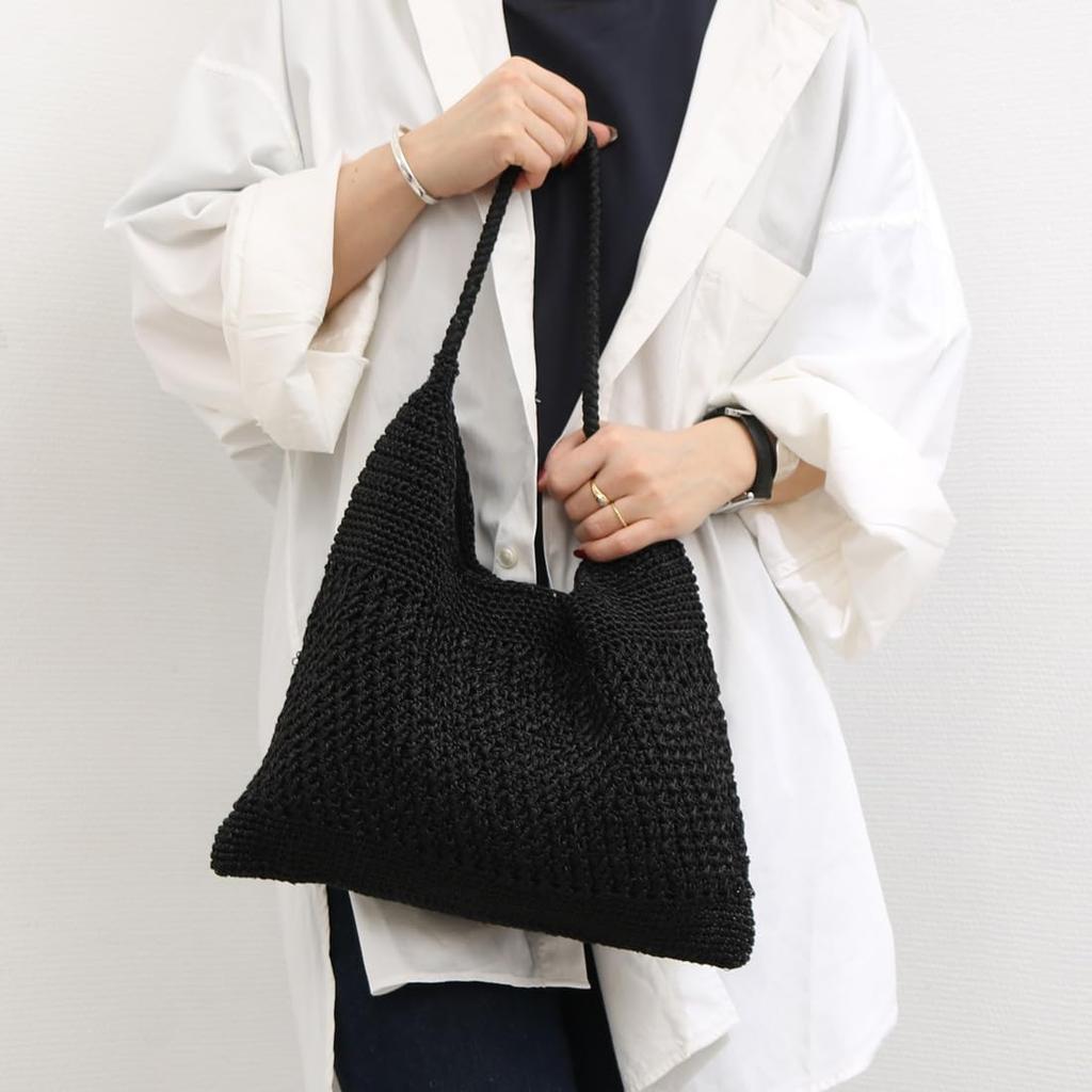 Metallic Cord Pattern Knit Tote Bag One-handle