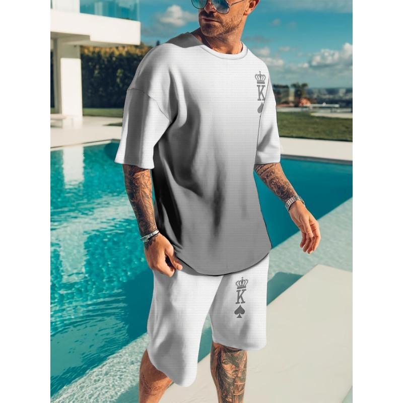 Freizeit Sport Set Atmungsaktives Outdoor Herren T-Shirt Shorts Sommer 3D Gedrucktes Erwachsenen Set