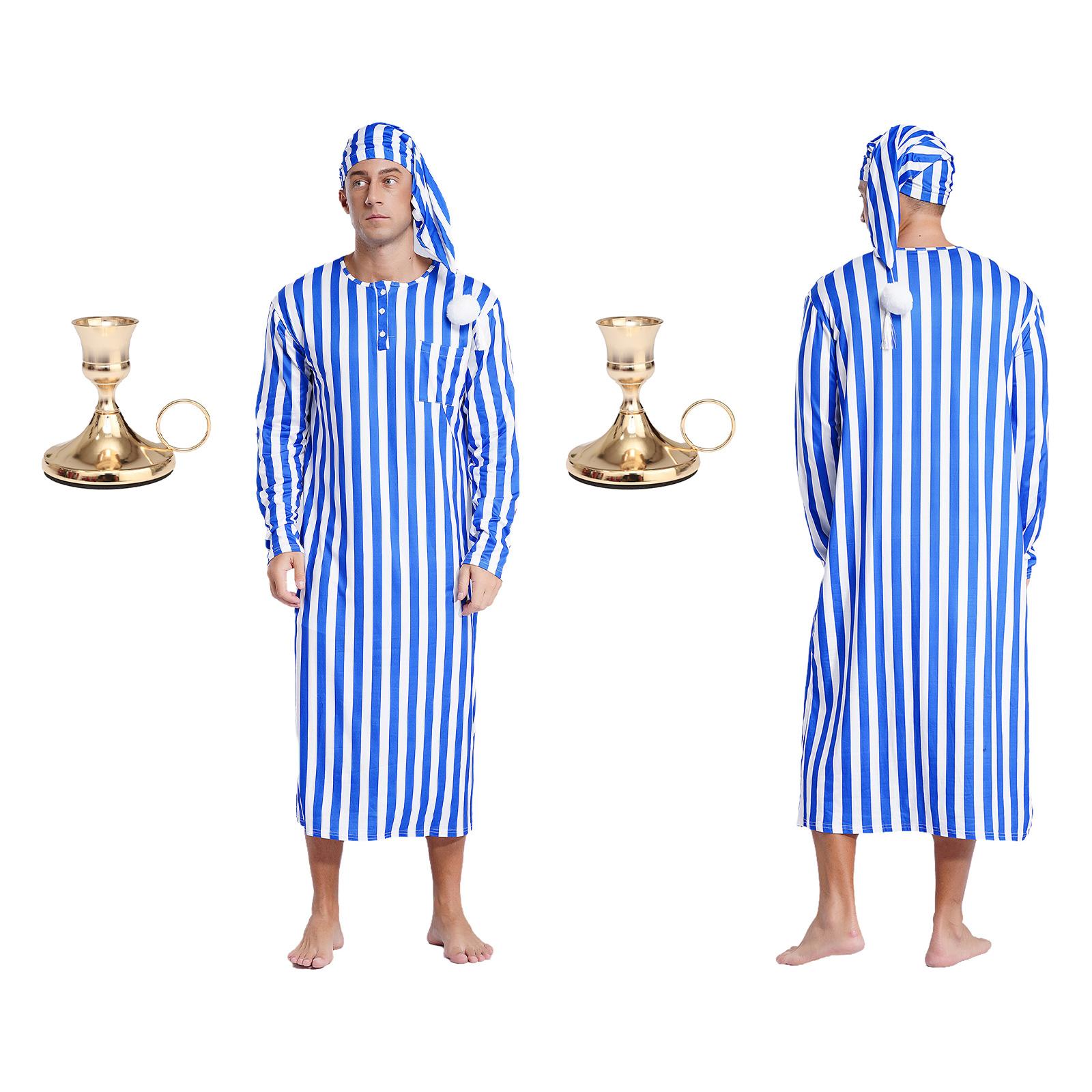 

Men s Christmas Pajama Set Striped Sleep Dress Robe with Matching Hat and Candle Holder L
