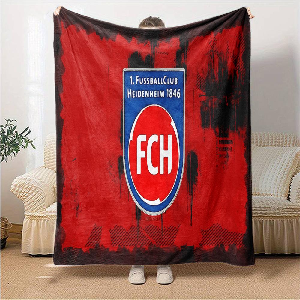 Heidenheim Crest Flannel Blanket, Soft Polyester, Modern Design, All-Season for Camping, Travel, Gifts for holidays or birthdays