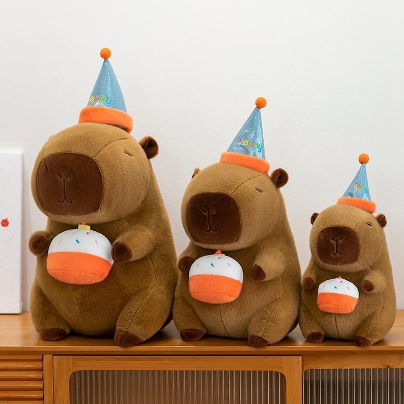 Capybara Birthday Plush Toy Figure with Hat - Girls' Gift & Pillow