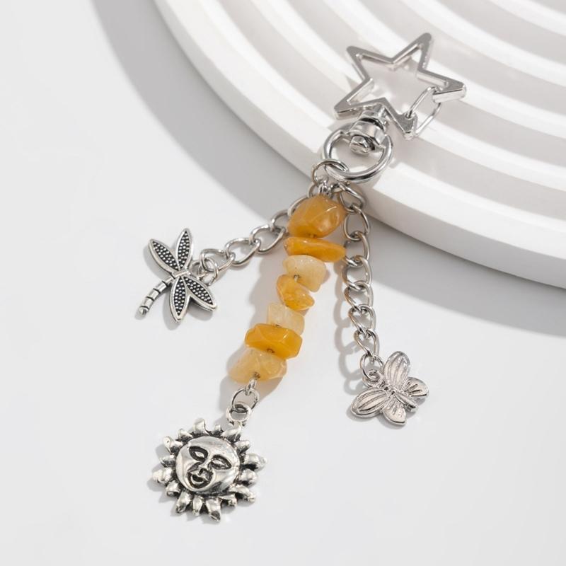 Unikalny brelok z nieregularnym kamieniem, kolorowy breloczek z koralikami dla entuzjastów mody i miłośników sztuki, lekkie akcesorium