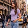 Women's Stretch Ribbed Short Sleeve Round Neck Slim Fit T-Shirt