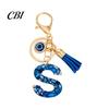 Portable Key Organizer Blue Series Keychain Pendant, Initial Letter Charm Chain with Eyes Tassel Design, A-Z Holder for Bags Backpacks Cars