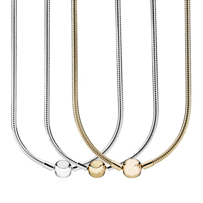 Original Moments Lobster Ball Clasp Smooth Snake Chain Necklace For 925 Sterling Silver Bead Charm Europe Diy Jewelry