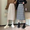 Plus Size Women's Korean Style Plaid Woolen High Waist Mid-Length Winter Skirt