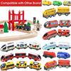Magnetic Electric Train Car Locomotive Wooden Track Slot Diecast Railway With Two Carriages Train Wood Kid Toy Biro Leduo Track