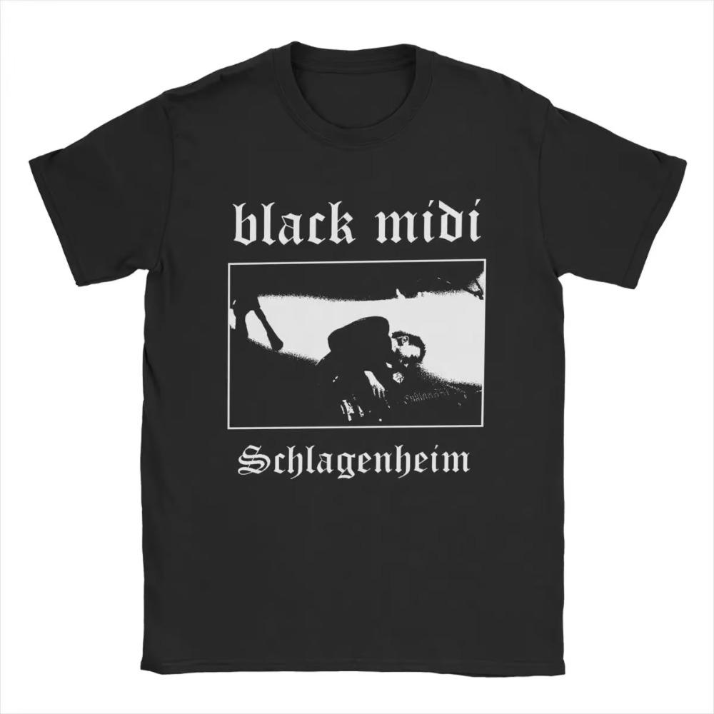 Men's Black Midi Schlagenheim Metal T Shirts Pure Cotton Tops Casual Short Sleeve Round Collar Tees Summer T-Shirts