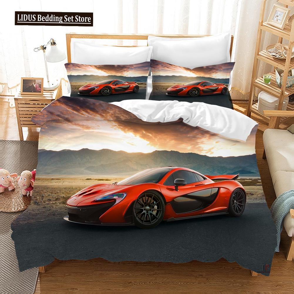 Speed Sports Car Duvet Cover Set Full Queen Size Red Cool Racing Car Bedding Sets Speed Automobile Extreme Sport Quilt Cover Set