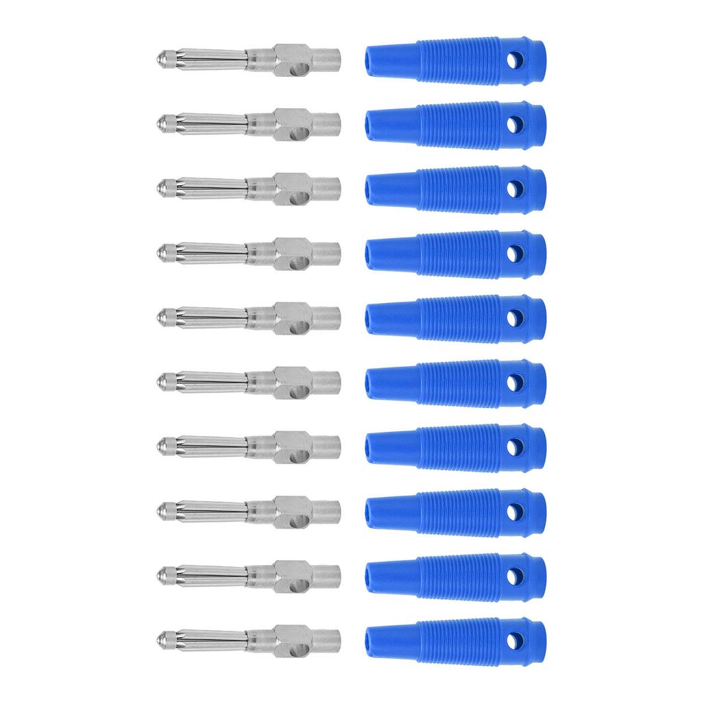 10Pcs 4mm 7Pin Banana Plug Copper 1000V 32A Stackable Male Plugs with Soft Sleeve Screw TightBlue