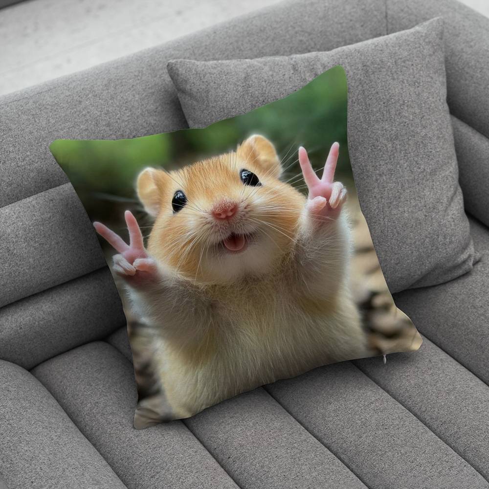 Cute Hamster Pillow Case For Home Bedroom Car Office Decoration Living Room Sofa Cushion Cover Suitable