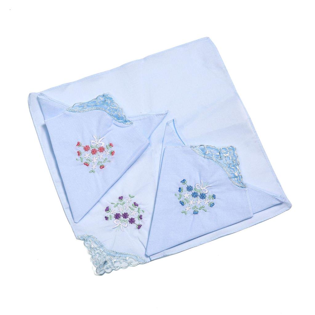 Elegant 60s Yarn Cotton Handkerchief with Butterfly Flower Lace Embroidery for Women