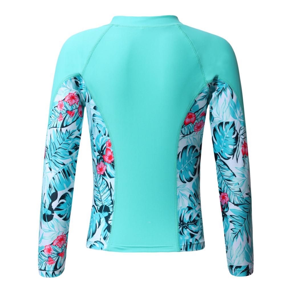 Mergaičių UPF 50+ maudymosi marškiniai ilgomis rankovėmis su užtrauktuku, apsauginis nuo saulės topas, maudymosi drabužiai baseinui, paplūdimiui