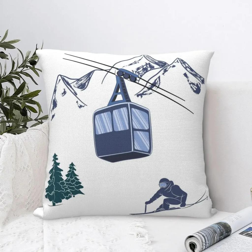 Ski Lift Resort Winter Sports Scene Square Pillowcase Cushion Cover Comfort Pillow Case Polyester Throw Pillow Cover For Home