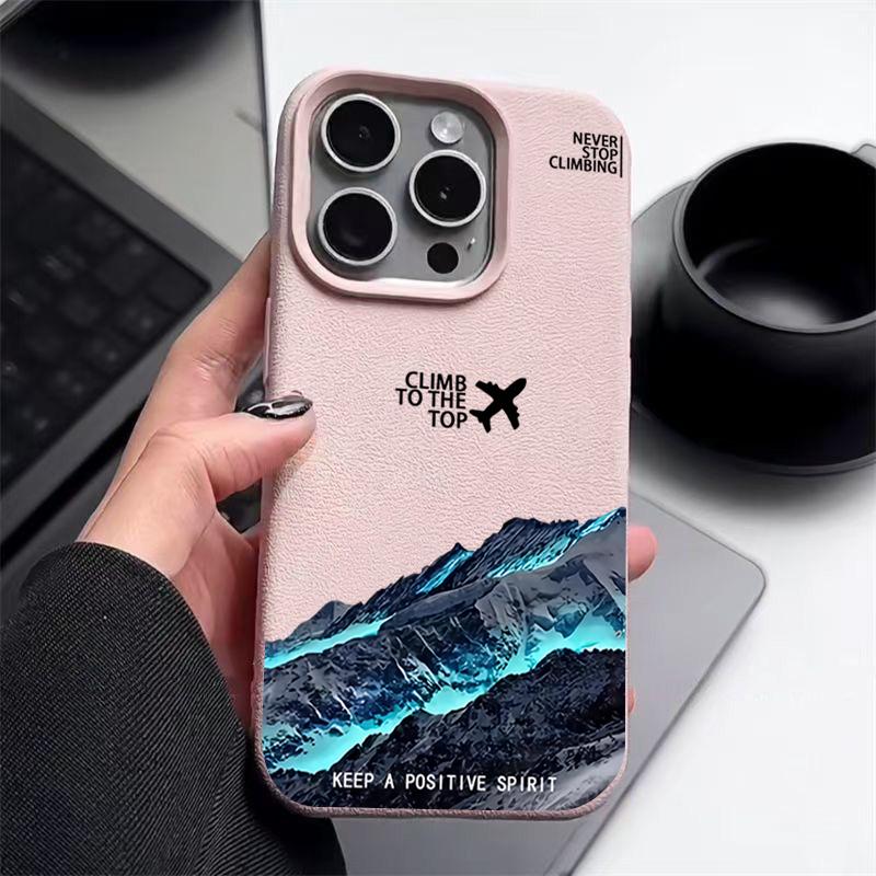 Nárazuvzdorný tenký kryt s motivem hory a letadla pro iPhone 16 15 Pro Max 14 Pro 13 12 11 Ochrana objektivu TPU Textura kůže Matný měkký kryt na telefon