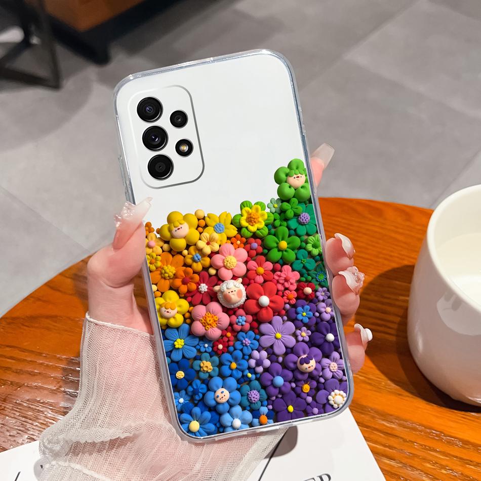 Flower Case For Samsung Galaxy A52 Phone Cover For Samsung A 52 Cases Soft Transparent Silicone Christmas Elk deer Back Covers