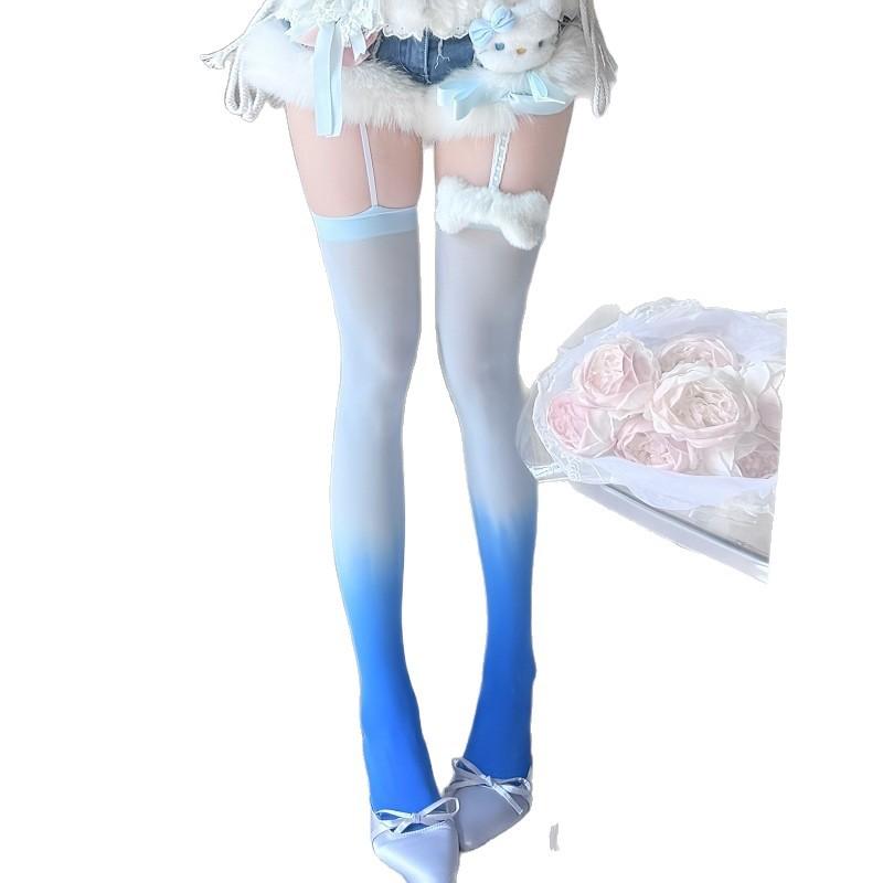 Gradual change color knee socks Lolita beautiful women thigh socks two-color dopamine color socks