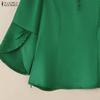 ZANZEA Women Casual V-Neck 3/4 Sleeve Loose Satin Blouse