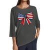 Women's Fashion Casual Round Neck 3/4 Sleeve Loose Independence Day Printed T-Shirt Ladies Top