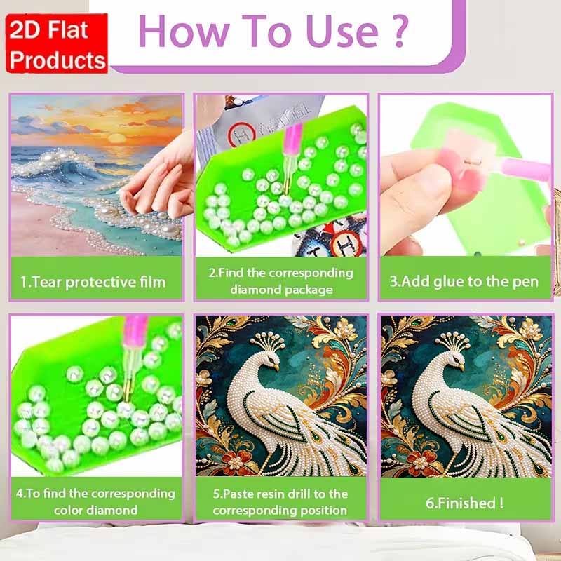 Pearl Painting 5D DIY White Peacock Gemstone Art Diamond Painting Kit for Adults/Beginners Gift Ideas Home Decor Wall Hanging Ornament