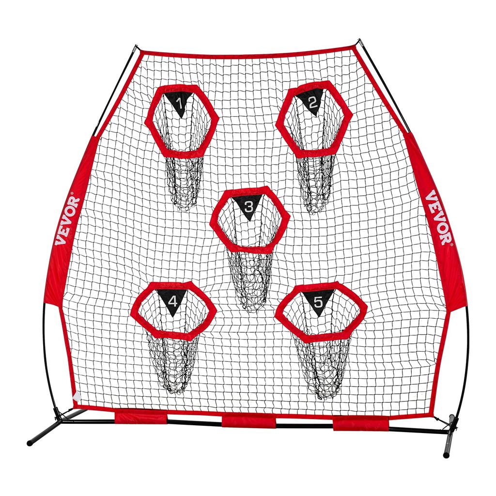VEVOR 2133.6 X 2133.6mm Football Trainer Throwing Net, Training Throwing Target Practice Net with 5 Target Pockets