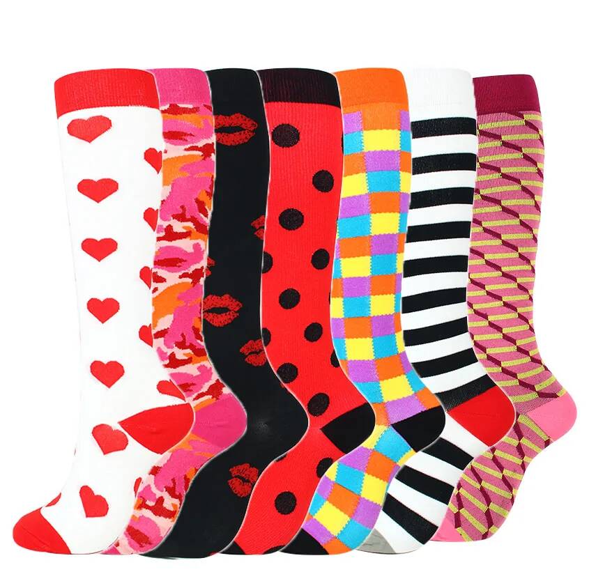 7 Pairs Compression Stockings Fit Running Unisex Nurses Flight Travel Leg Pressure Compress High Quality Socks