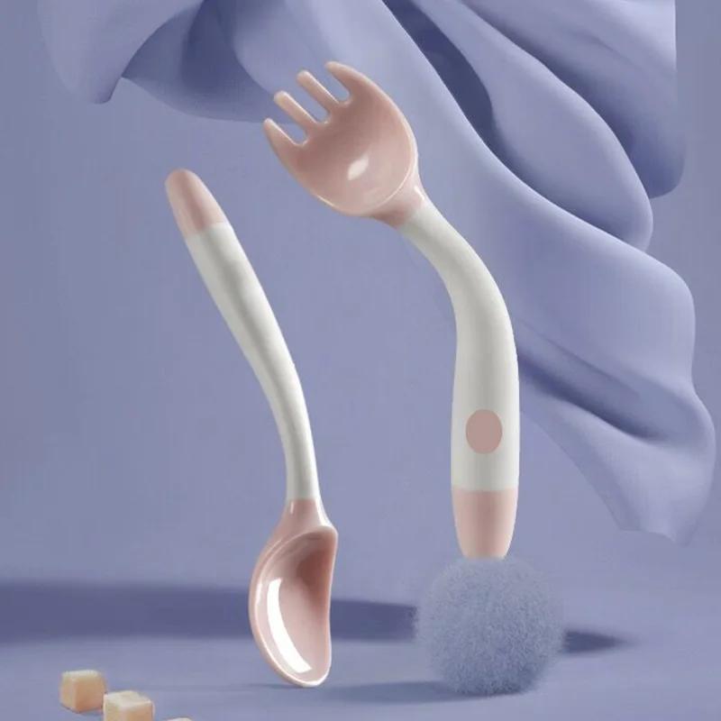 Baby Children Spoon Fork Set Soft Bendable Silicone Scoop Fork Kit Tableware Toddler Training Feeding Cutlery Utensil1PC