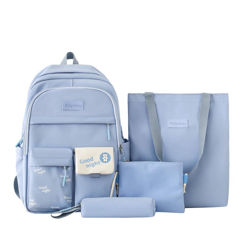 Primary and Secondary School Students' School Bag Tutoring Bag Four Piece Korean Version Small Fresh Large Capacity Backpack Student School Bag