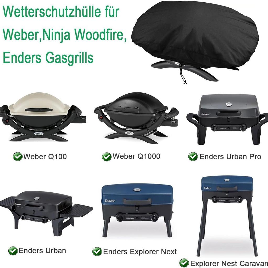 Durable Heavy-Duty Grill Cover, Compatible with Weber Q1000 & Q2000 Gas Grills, Special Protector for Outdoor Barbecue