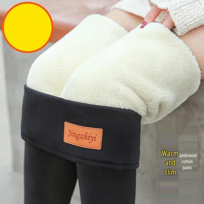 

Очень толстые зимние базовые штаны из овечьей шерсти 700 г с высокой талией для женщин - С бархатной подкладкой, Теплая хлопковая верхняя одежда XL
