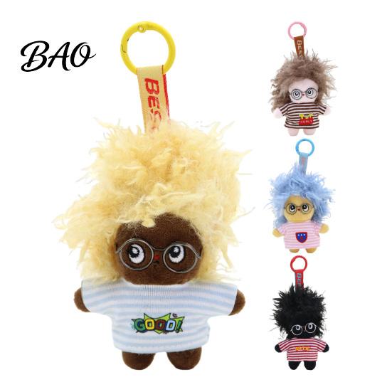 Doll Keyring Pendant, Mini Size Portable Keychain Soft Velvet Fabric Fried Hair Glasses Doll, Durable Accessory for Bags Keys Backpacks Small Hanging