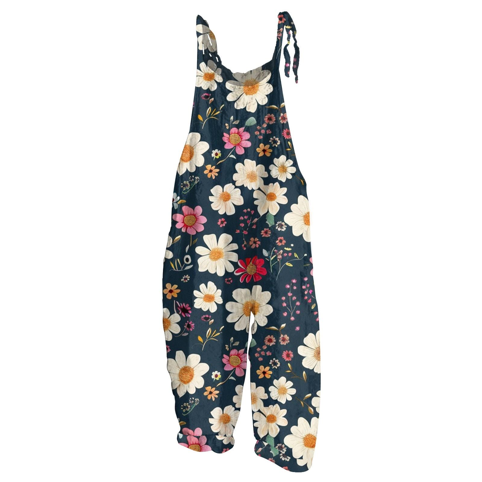 

Женский комбинезон с цветочным принтом, повседневный свободный ретро-бретелька из хлопка и льна S