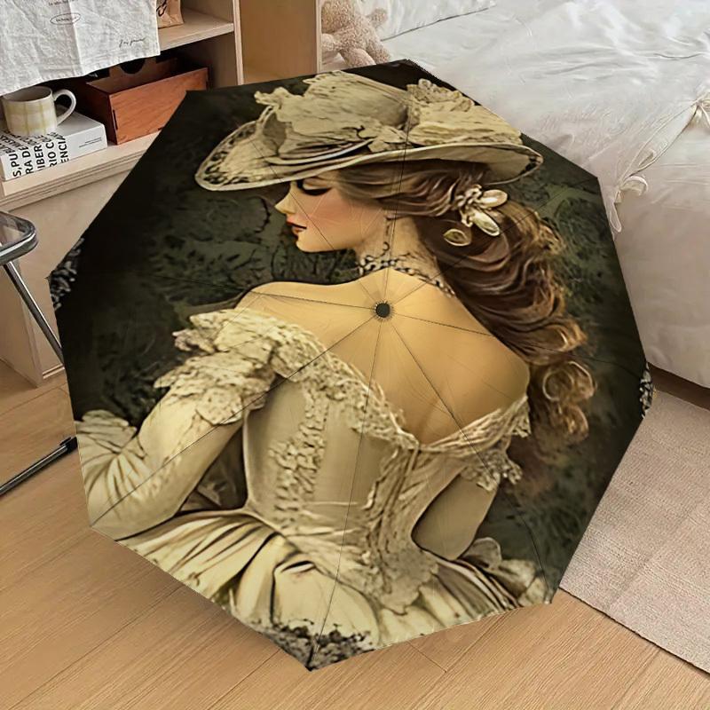 1PC Hat Lace Automatic Open/Close Umbrella with Windproof, 8-Rib Sturdy Canopy, Durable Ribs, Fashionable Design, Outdoor Accessory, Fun Prin, Holiday
