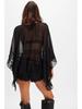 Women's Batwing Sleeve Mesh Cover-up: Spring/Summer Loose Beach Top with Lace Patchwork and Sun Protection.