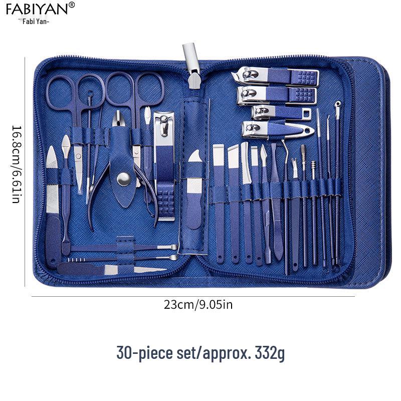 Stainless Steel Manicure Set with Nail Clippers, File, and Tools In Zipper Bag.