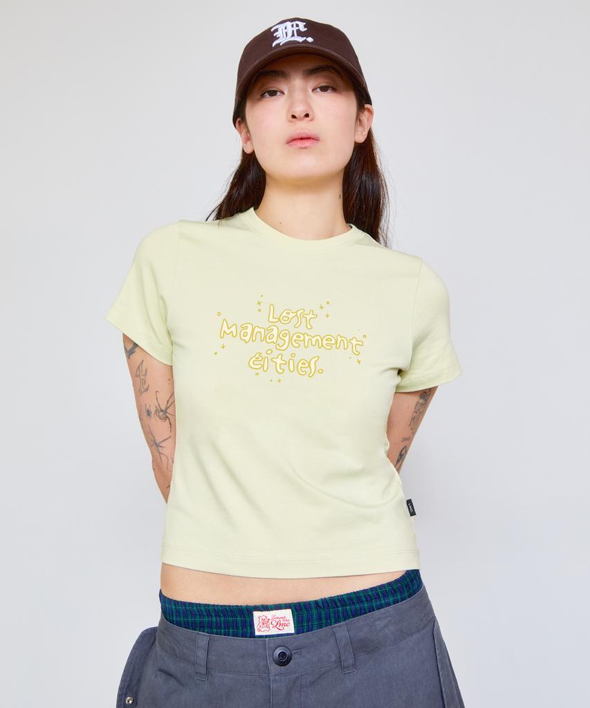 LMC Wm Fn Doodle Cropped Tee Lime