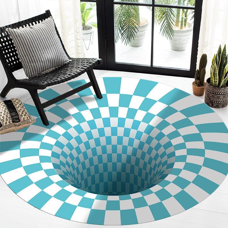 Black And White Stereo Vision Round Carpet Living Room Bedroom Coffee Table Floor Mat 3D Illusion Trap
