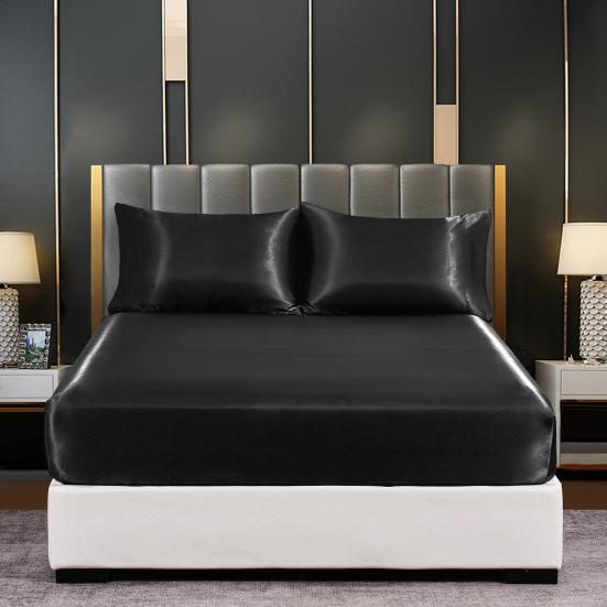 Glossy Satin Sheets Solid Color Pillowcases Sheet Fitted Sheet Cooling Wrinkle-Free Silky