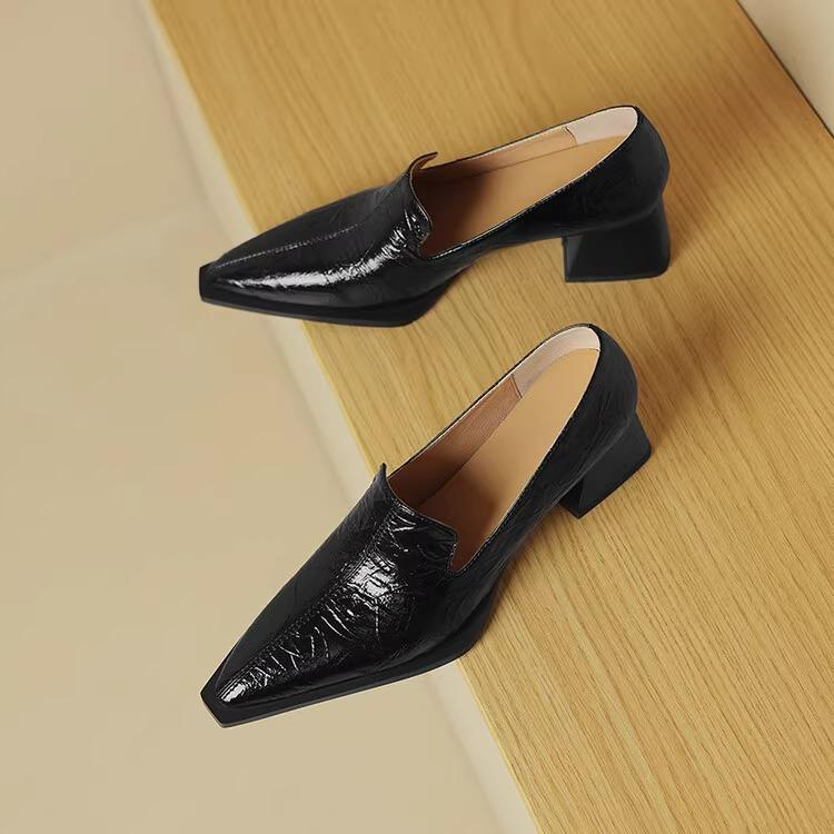 Francouzské malé kožené boty dámské špičaté hlavy silný podpatek střední podpatek módní boty cm nové jednoduché boty boty vílího stylu