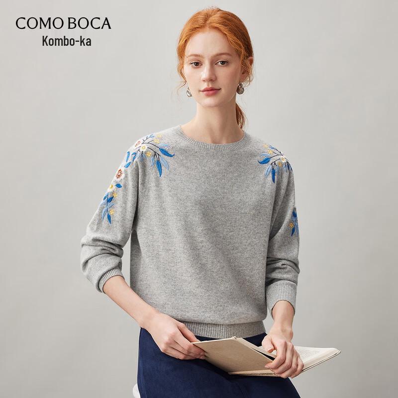 Kemengboka Women's Embroidered Cashmere Crewneck Sweater