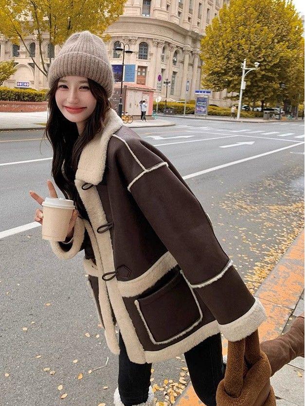 Women's Retro Melaard Suede Lambswool Plush Winter Coat