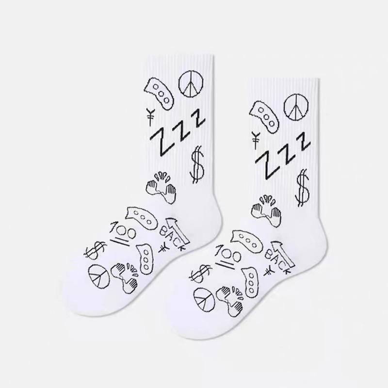 Lochsocken Englische Buchstabenstickerei Bettlersocken Streetstyle Kreativ Einfarbig Internet-Berühmtheit Mittellange Stapelsocken
