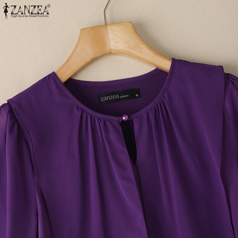 ZANZEA Women Summer Chiffon Splice Half Sleeve Loose Summer Blouse