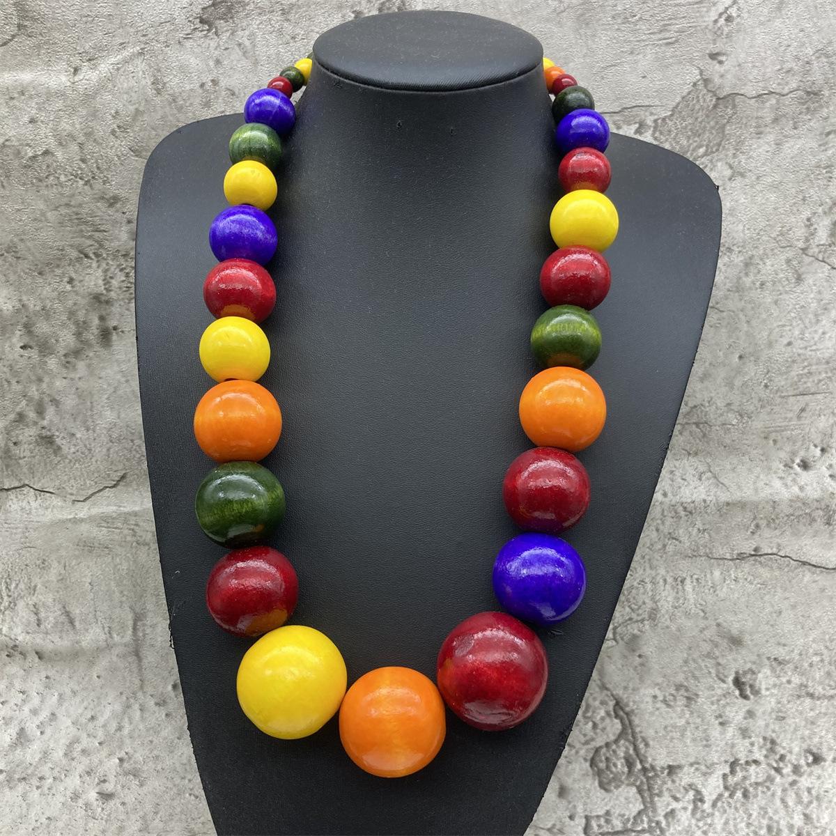 Европейский и американский трансграничный деревянный цветной круглый бусины большое ожерелье ретро преувеличенное африканский амазонский популярный ожерелье